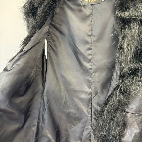 WENXI | Black Faux Leather with Faux Fur Collar Tie Back Vest | Women's Medium - Picture 4 of 7